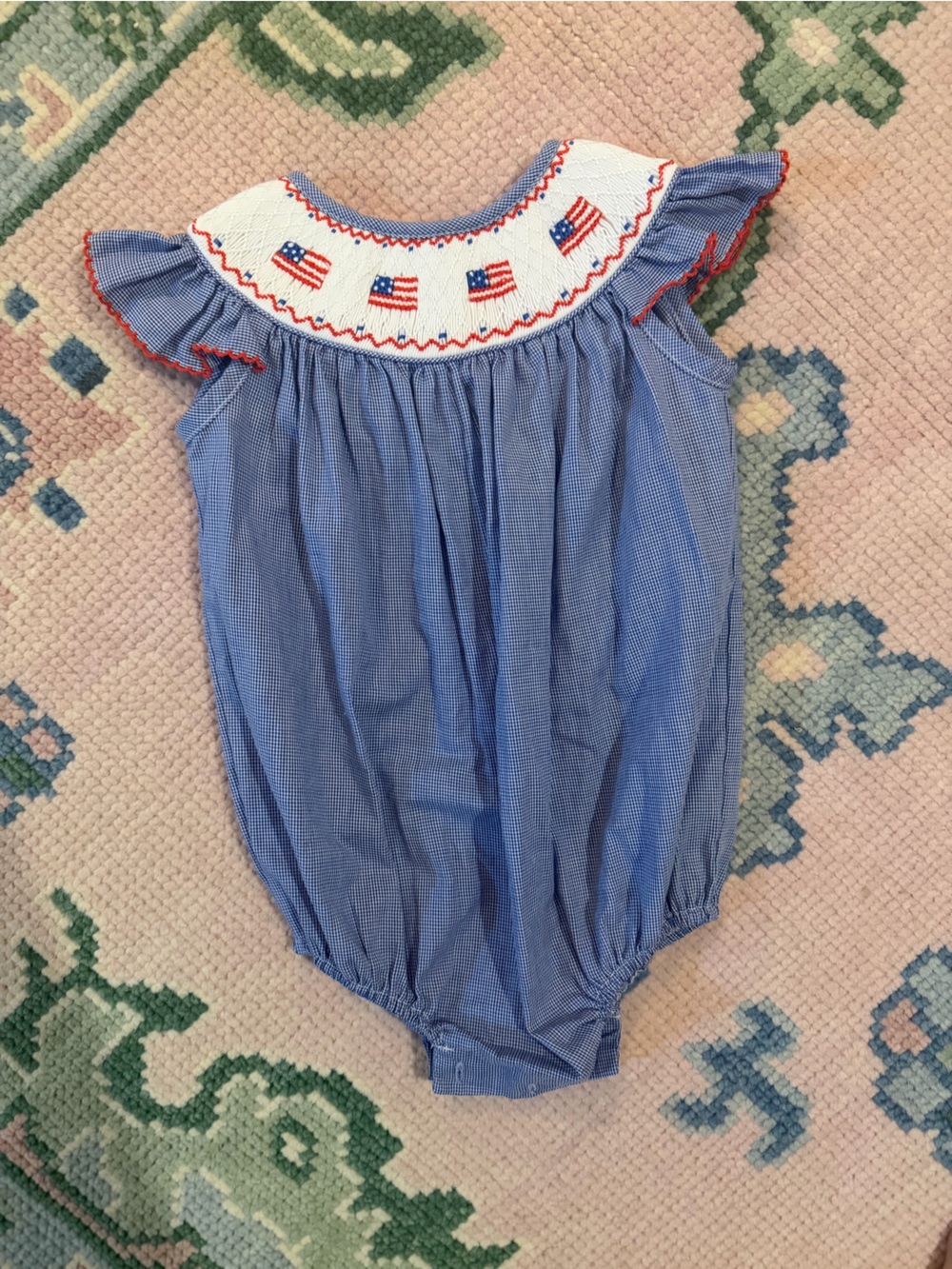 Petit bebe smocked flag bubble